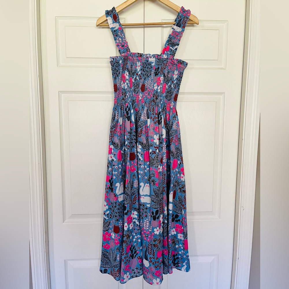 Kate Spade Garden Posy Smocked Sleeveless Midi Dress in Blue - Picture 2 of 12